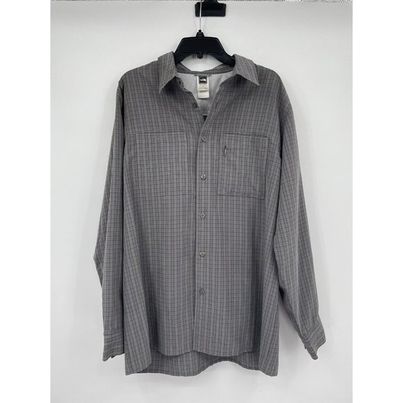 The North‎ Face Men’s Long Sleeve Button Up Shirt Size L Grey Striped - Picture 1 of 6